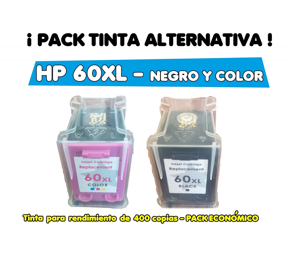 PACK CARTUCHOS DE TINTA ALTERNATIVO HP60XL NEGRO (13ml) + COLOR (12,5ml) (HP  60N / HP 60C) - Cartuchos Alternativos Premium para impresoras a tinta -  Imprimax